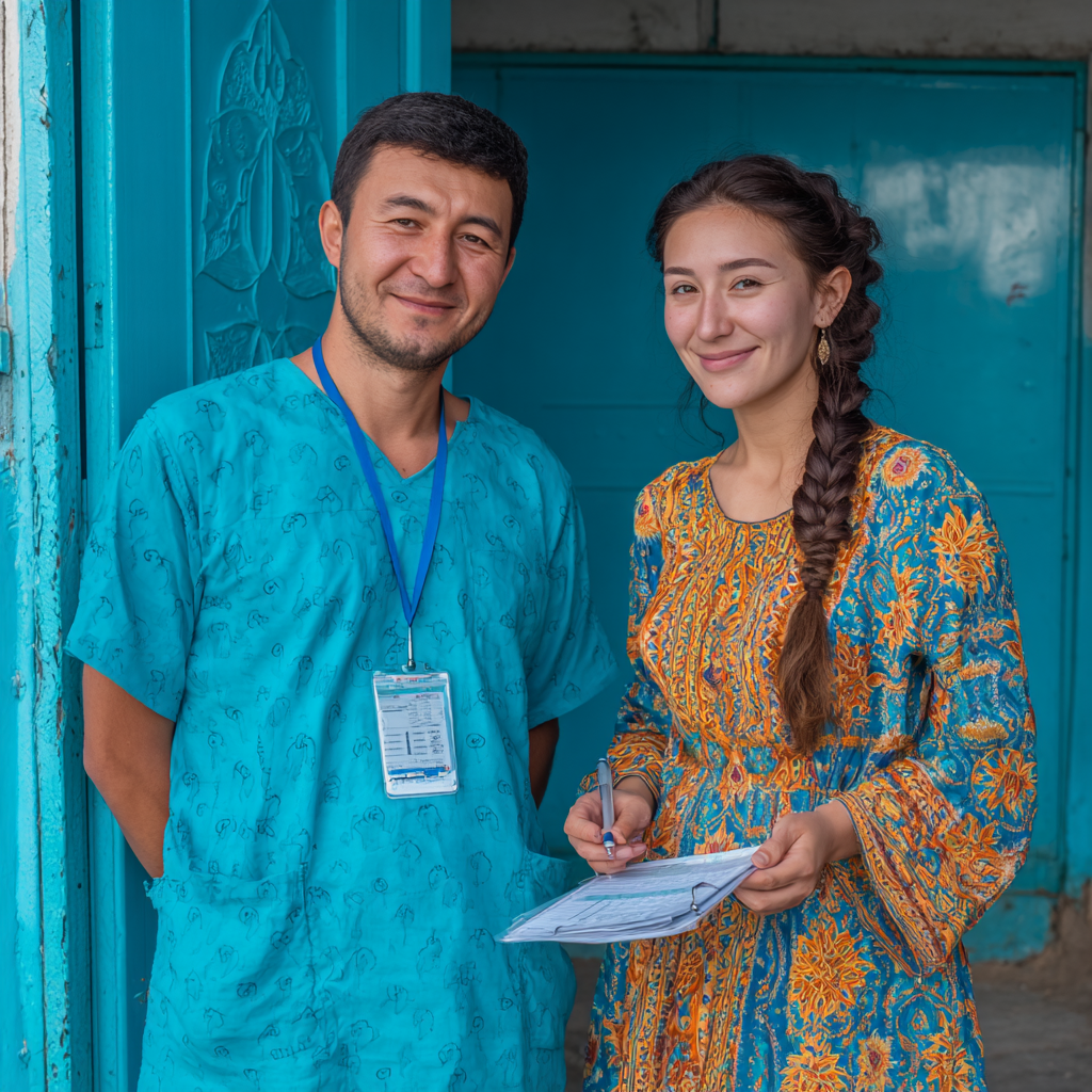 Happy Uzbek adults of various ages preparing healthy meals together in a modern kitchen, smiling while organizing fresh vegetables and ingredients for nutritious meal planning